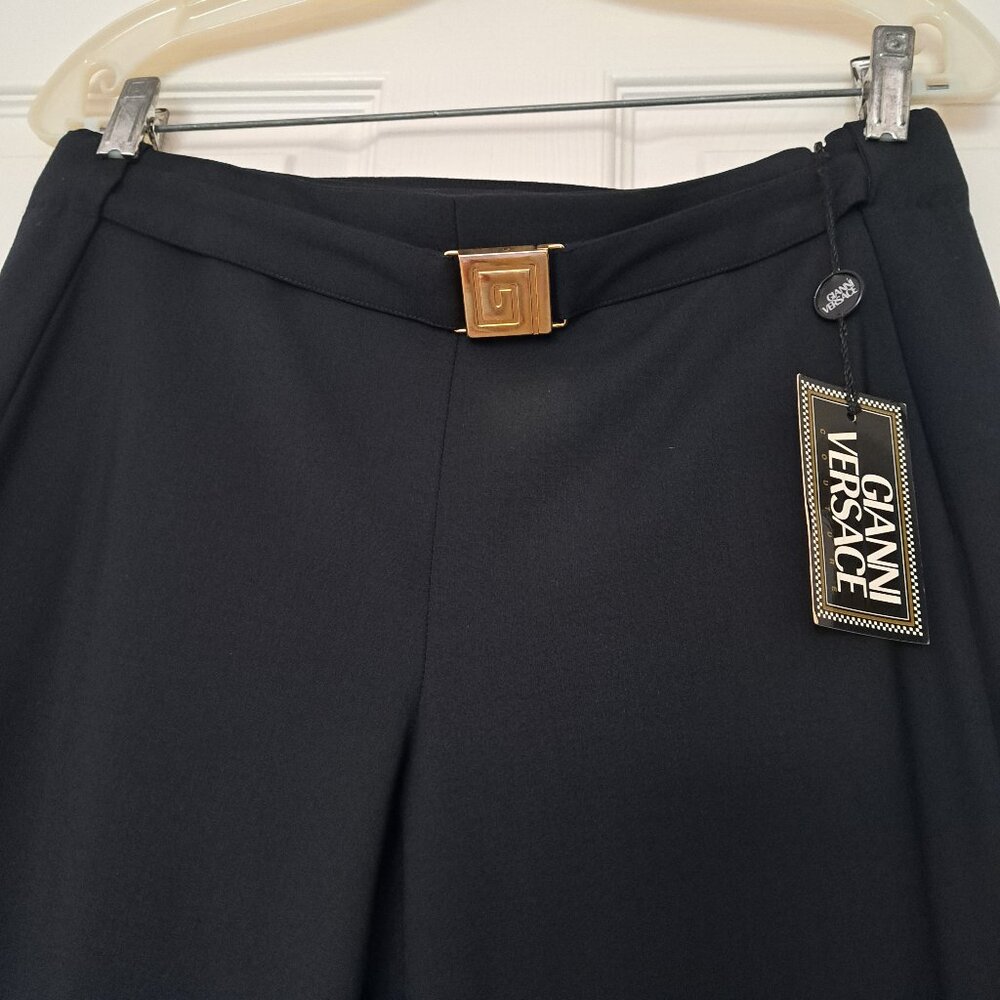 GIANNI VERSACE COUTURE NWT Black Wool Pants Attached Belt Italy Vintage Size 44